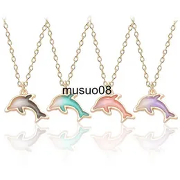 Pendant Necklaces 4 Colors Cute Little Dolphin Pendant Necklace Fashion Cartoon Alloy Marine Animals Necklace For Women Girls J230601