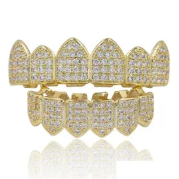 Grillz Dental Grills Hip Hop Iced Out Cz Gold Teeth Grillz Caps Top Bottom Diamond Grillzs Set Men Women Drop Delivery Jewelry Body Dhmiq