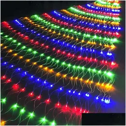 Julekorationer Ny dekoration Led Net Mesh Lights Waterproof Takvägg hängande Fariy String Dekorativ belysning för Outdoo DHM8E