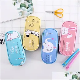 Pencil Bags Coin Storage Bag Pu Pen Pouch Holder Waterproof Zipper Case Cute Cartoon Durable Organizer Kids Gift Drop Delivery Offic Dhep7