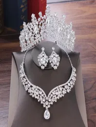 Crystal Water Drop Bridal smycken sätter Rhinestone Tiaras Crown Halsbandörhängen för brud bröllop Dubai smycken set5882829
