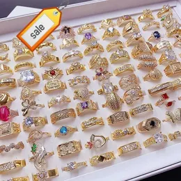 Aug Schmuck Gold gemischt Großhandel Ring Mode Zirkon Micro Set Zirkon Bulk Persönlichkeit Ring Vintage Edelstahl Kupfer Ring