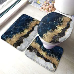 Mats badmatta för badrumsmattor Navy Blue Marble Gold Abstract Set 3 -stycken Dusch Mats Memory Foam Non Slip Toalett Tub Floor Rug