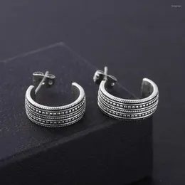 Stud Earrings 2023 Fashion Fine Jewelry Buddha Retro Round Carving Ancient Silver Color Weave U Type For Women Gift