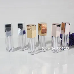 Bottiglie di stoccaggio 20 pezzi 50 pezzi 4,5 ml di buona qualità vuoto elegante quadrato lucidalabbra tubo di plastica rossetto imballaggio cosmetico tappo in oro rosa argento