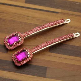 Hair Clips 1Pair Luxury Bling Pink And Royal Blue Crystal Slide Diamante Rhinestone Barrette Clip For Women Jewelry