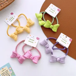 1 Pair Korean Sweet Girl Simple Cute Colorful Bow Hair Rope Headwear Fashion Children's Rubber Band Hair Accessories