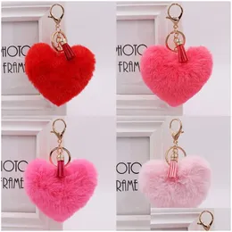 Key Rings Heart Pompoms Keychain Love Plush Balls Chains Decorative Pendant For Women Bag Accessories Keychains Car Fashion Keyring Dhjdp