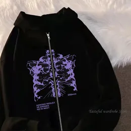 Женские толстовки толстовок Y2K Women Vintage Gothic Streetwear Skeleton Print Hoodies 90 -х годов Harajuku Негабаритный хип -хоп пиджак на молнии y2k одежды 230531