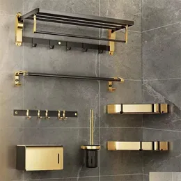 Bathroom Shelves Punch Accessories Black Gold Luxury Shelf Space Aluminum Organizer Toilet Holder Towel 220527 Drop Delivery Home Ga Dhoi2