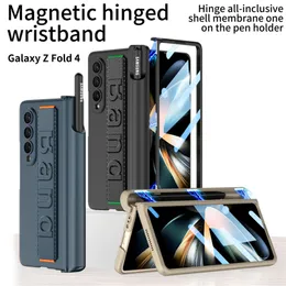 Luxury Wristband Magnetic Hinge Vogue Phone Case for Samsung Galaxy Folding Z Fold3 Fold4 5G S Pen Slot Holder Membrane Fold Shell with Protective Film Shockproof