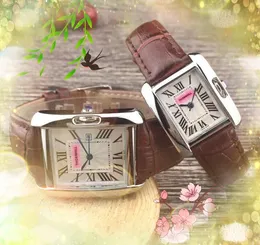 Męskie Women Square Roman Tank Tial Watches Kwarc Ruch Mężczyzna Zegarek czasowy Zegarek czerwony czarny brązowy skórzany pasek RELOJES de Marca Mujer Prezenty