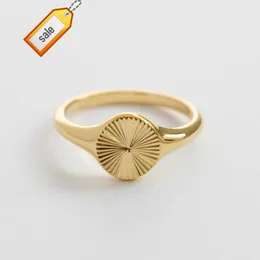Vintage 18K Gold Filled Stainless Steel Sun Signet Ring Stacking Sunflower Texture Rings