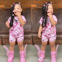 Kids Designer Clothing Sets T-shirt Pink Letter Printed Short Summer Tracksuit Childrens Treasures And Girls Cotton Two Piece Set