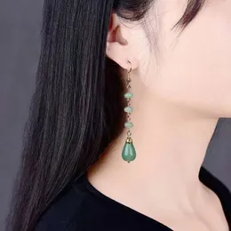 Ear hook earrings, retro chalcedony, female ear hole free ear clip, tassel style earrings, Korean version, fashion trend