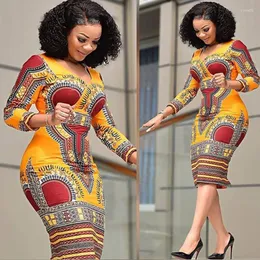 Этническая одежда модное платье для печати талию женское стиль упаковка хип-образная юбка V-образное обращение African African