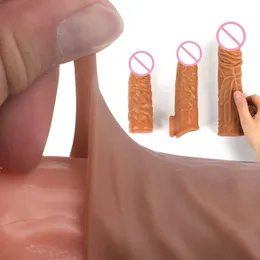 Sex Toy Massager Realistic for Men Reusable Penis Sleeve Male Extender Dildo Enhancer Enlargement Cock Toys Adult