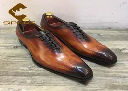 Sipriks designer mens patina leather dress oxfords italian real cow leather formal tuxedo shoes rubber outsole lace up gents 447063672
