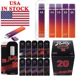 USA Stock Distillate Dabwoods x Runtz Runty laddningsbara engångscigaretter engångsvapspenna 1 ml tomma skidor 280mAh 10 smaker för tjock olja USB -laddare