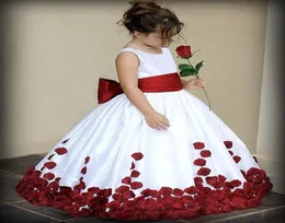 Flower Girl Dresses With Red And White Bow Knot Rose Taffeta Ball Gown Jewel Neckline Little Girl Party Pageant Gowns Fall New8725434