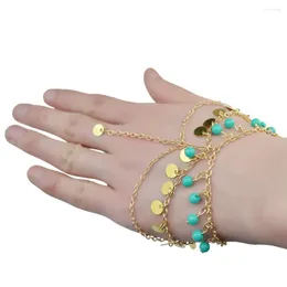 Link Bracelets Vintage Color Chain Finger Bracelet Pulseras Bohemian Gypsy Beach Charm Turkish Blue Beaded Hand Slave Bangles