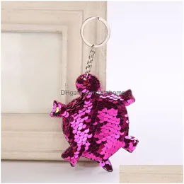 Key Rings Fashion Glitter Sequins Chain Shiny Keychain Animal Tortoise Keyrings For Women Bag Pendant Jewelry Drop Delivery Dhsh7