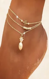 simple new star bead chain beach micro Diamond Gold pineapple chain set women039s foot anklet accessories Europe and America2565571