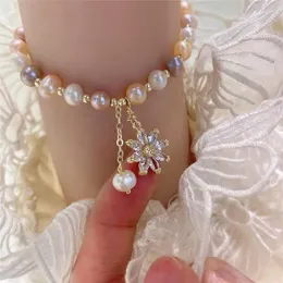 Link Bracelets MWSONYA Korean Style Baroque Pearl Bracelet For Women Fashion Snowflake Crystal Pendant & Bangles Jewelry Gifts