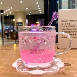 The latest 12OZ Starbucks glass coffee mug romantic cherry blossom color-changing style water cup separate box packaging suppor200o