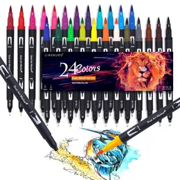 Painting Pens 2460100132 color paintbrush watercolor pen fine lining double tip art marker pen for painting calligraphy and art supplies 230531