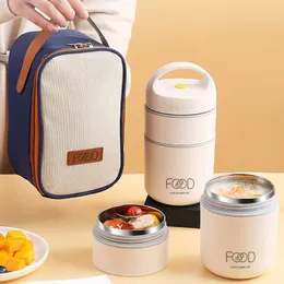 Lunch Boxes 304 stainless steel vacuum lunch box insulated bag food heater soup cup heat capacity student lunchbox 230531