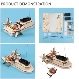 Electric/RC Boats Wireless Wooden Boat Model Scientific Learning Tool Novelty Vehicle Remote Control Boat DIY Self-Made 230601
