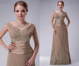 Plus Size Champagne Mother Of The Bride Dress Aline Cap Sleeves Chiffon Lace Beaded Long Elegant Wedding Groom Gowns 2023 New5146660
