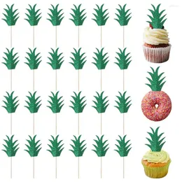 Festliga leveranser 24 st ananas cupcake toppers grön glitter sommar tropisk hawaii tema donut tårta brud baby shower födelsedag