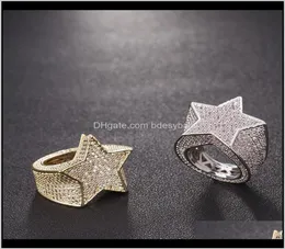 Cluster Rings Drop Delivery 2021 Men Fashion Copper Gold Sier Iced Out High Quality Cz Stone Star Shape Ring Jewelry Dqsom2334679