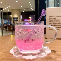 The latest 12OZ Starbucks glass coffee mug romantic cherry blossom color-changing style water cup separate box packaging suppor261N