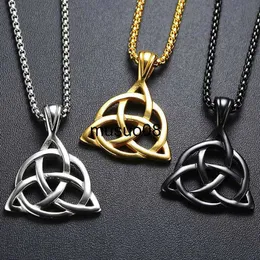 Pendant Necklaces Mens Jewellery Lucky Triquetra Trinity Knot Charm Pendant Necklace for Men Stainless Steel Irish Chain Necklace Vintage Jewelry J230601