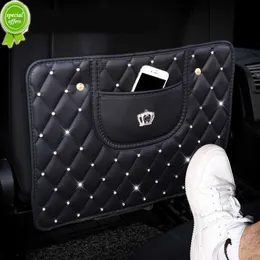 New Rhinestones Leather Car Seat Back Cover Protector Crystal Auto Anti-kick Pad Wear-proof Mat Anti-Dirty Mat For Children