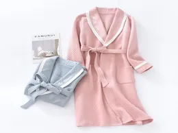 New 100 pure Cotton material plain color bathrobes robe Unisex Hooded pajamas sauna clothes waffle Sleepwear water absorption 2101048879