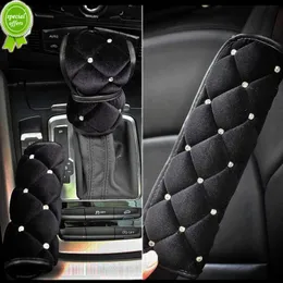 New Winter Rhinestone Crystal Soft Plush Gear Shifter Collars Cover Auto Handbrake Covers Seat belt Case Auto Interior Accessories