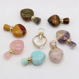 Charms Natural Stone Rose Quartz Heart-shaped Perfume Bottle Pendant Essential Oil Vial For Jewelry Making DIY Necklace Accessories