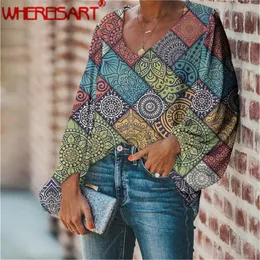 Women's Blouses WHEREISART Women Vintage Tops Shirts Mandala Bohemian Colorful Print Oversize Loose Blouse Elegant Ladies Casual