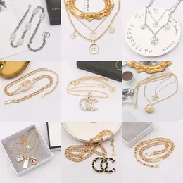 Jewelry Necklaces white Plated 925 Silver Graduated Luxury Brand Designers Letters Stud Geometric Famous Women Round Crystal Rhinestone Gold Wedding 95 Necklace