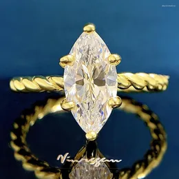 Anillos de racimo Vinregem 18K oro blanco 6 12MM corte marquesa zafiro simulado piedra preciosa anillo de fiesta de boda 925 joyería de plata esterlina
