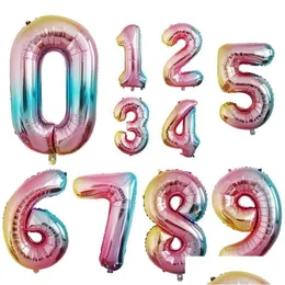 Party Decoration 32Inch Helium Air Balloon Gradient Number Aluminum Foil Film Balloons Baby Shower Celebration Birthday Vt1680 Drop Dhres