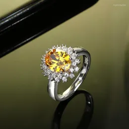 Cluster Rings Fashion Female Simulation Diamond S925 Sterling Silver Citrine Ring High-quality Sense European And American Jewelry Wholesale