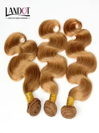 Honey Blonde Russian Virgin Human Hair Weave Bundles Color 27 Russian Body Wave Hair 3Pcs Russian Body Wavy Remy Hair Extensions D4632480