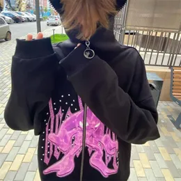 Herrtröjor tröjor rockar hiphop streetwear kvinnliga tröja anime grafik goth harajuku grunge jacka emo y2k kläder zip up stora hoodies män 230531