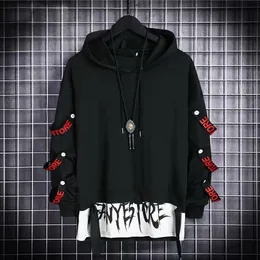 Men's Hoodies Sweatshirts Men's Hoodie Sweatshirt Casual Black Hoodies Tops Techwear Hip Hop Harajuku Patchwork Japanese Streetwear Men With streamers top 230531