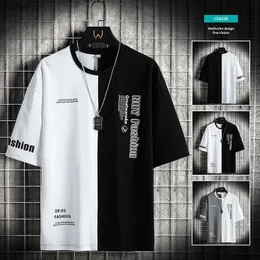 Summer T koszule Mężczyźni HARAJUKU Moda Koszula z krótkim rękawem 100% bawełniane męskie Top Top Tees Koreańskie odzież Hip Hop Streetwear 4xl L230520